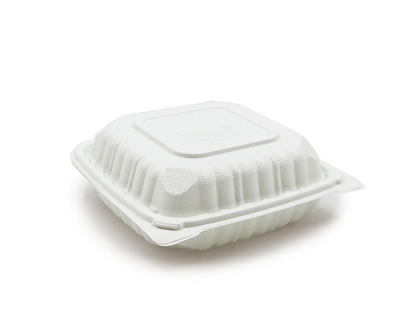 Closed view of SL81 White color clamshell container
