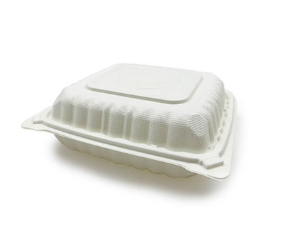 Closed view of SL91 White color clamshell container